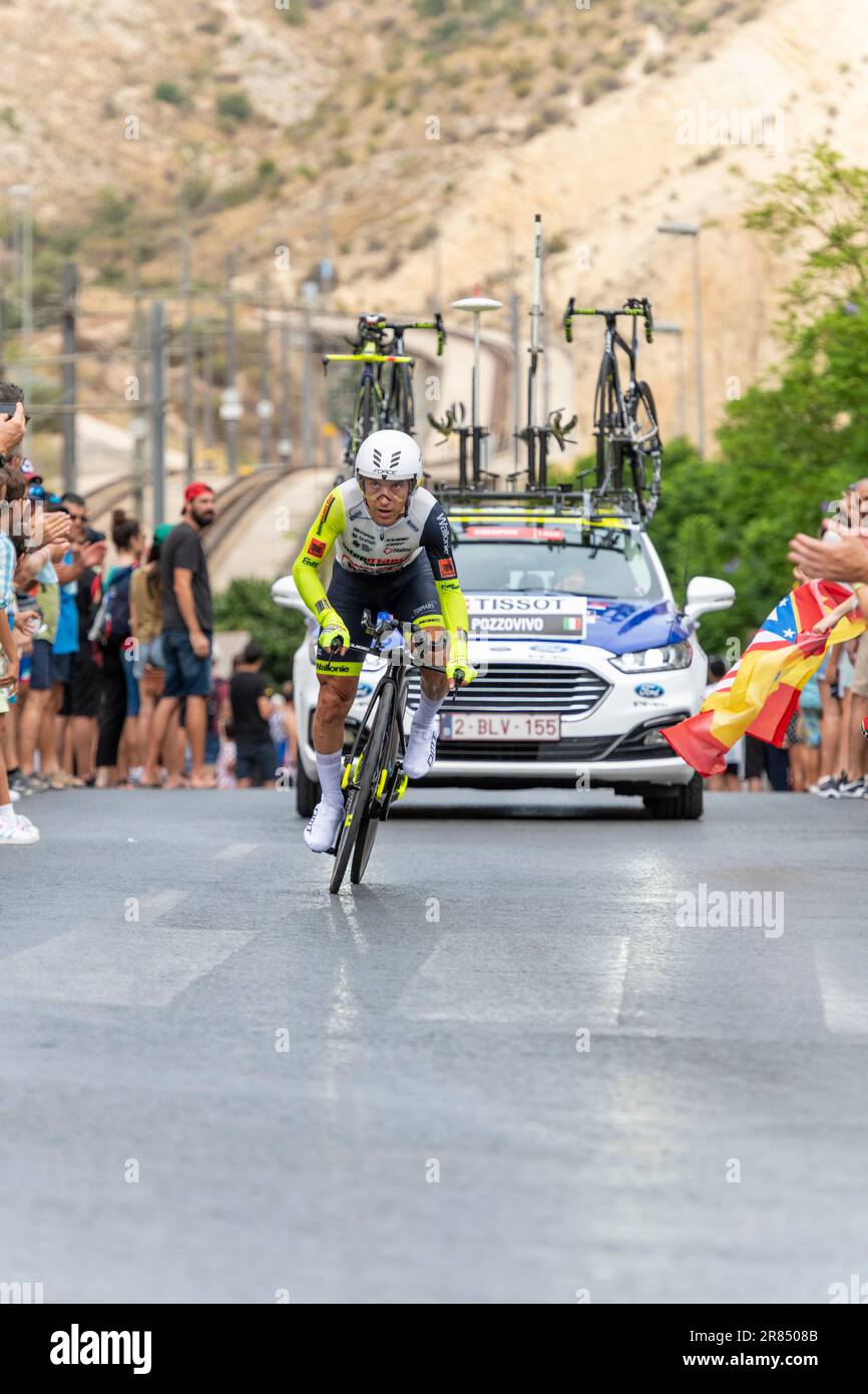 Alicante, Spain - 08,30,2022 - Domenico Pozzovivo of InterMarche team sprints during the 77th Tour of Spain 2022, Stage 10 a 30,9km. Stock Photo