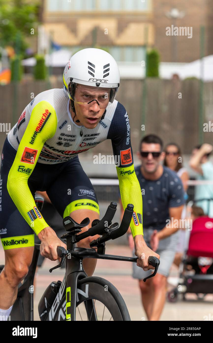 Alicante, Spain - 08,30,2022 - Louis Meintjes of InterMarche team sprints during the 77th Tour of Spain 2022, Stage 10 a 30,9km individual time trial Stock Photo