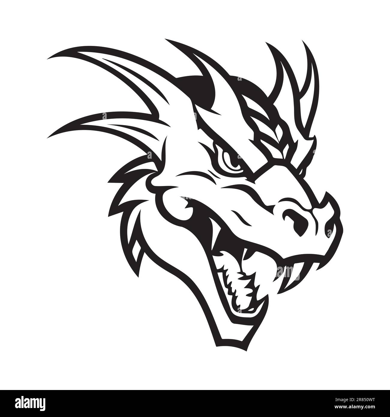 Dragon head black and white vector icon. Template for logo, emblem or ...