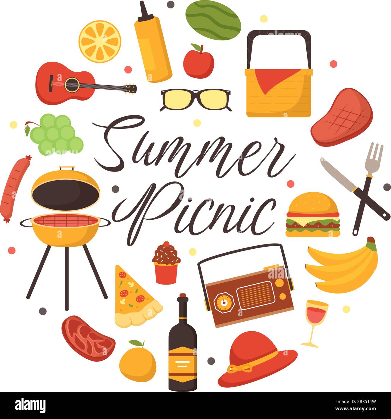 Picnic Outdoors Vector Illustration of People Sitting on a Green Grass