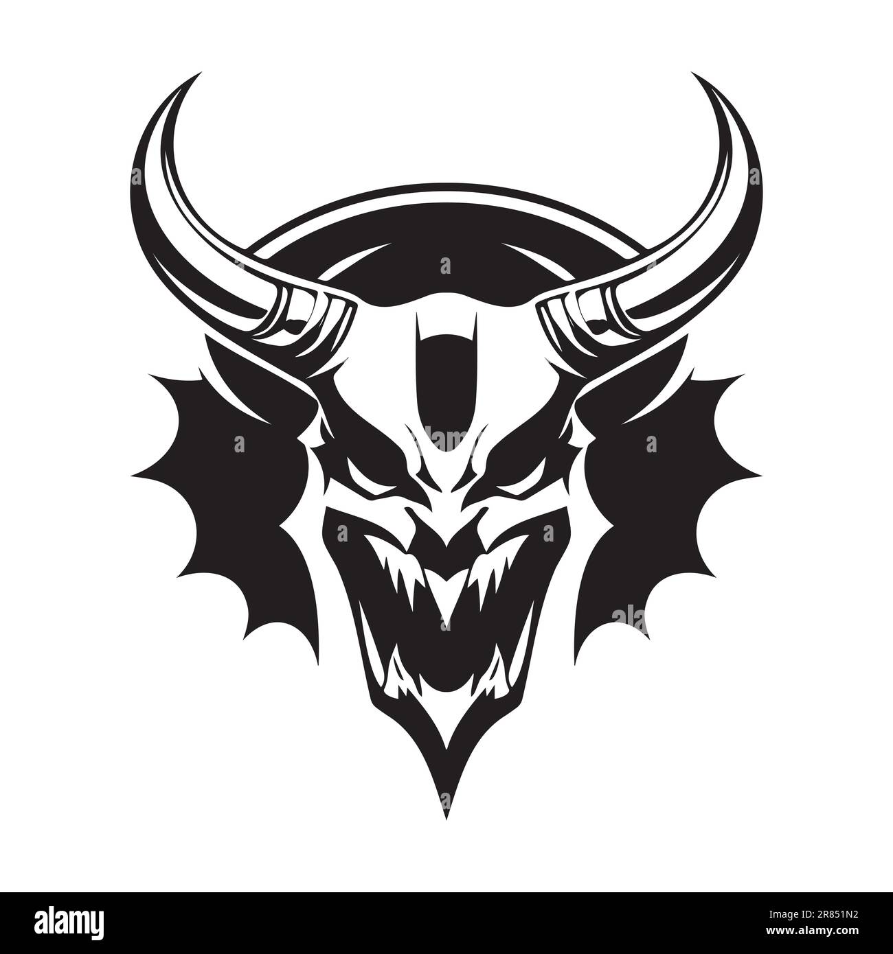 Devil head black and white vector icon. Template for logo, emblem or
