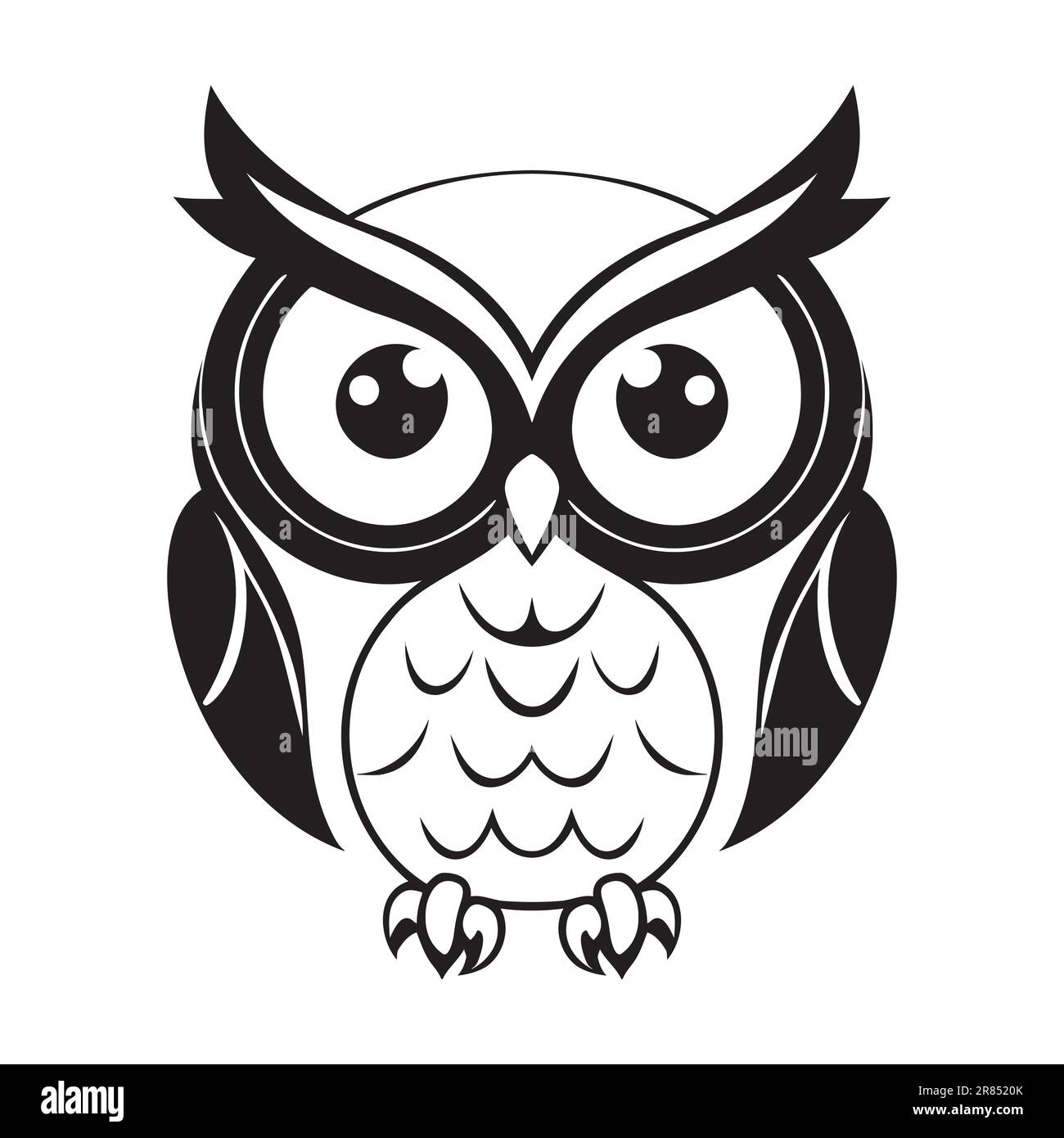 Owl head black and white vector icon. Template for logo, emblem or ...