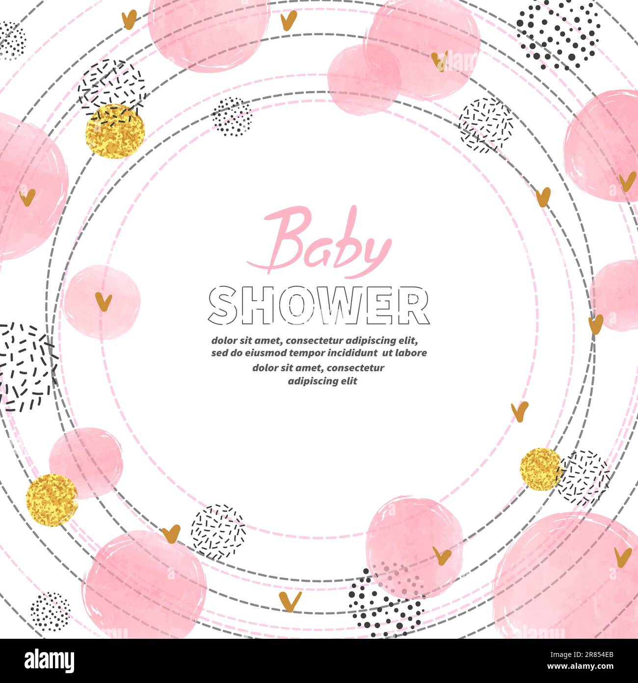 Baby Shower girl invitation card design with watercolor pink circles ...