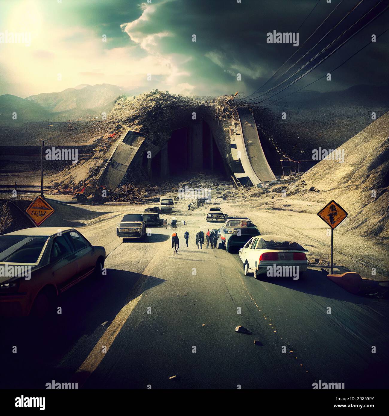 Car destroyed road earthquake hi-res stock photography and images - Alamy