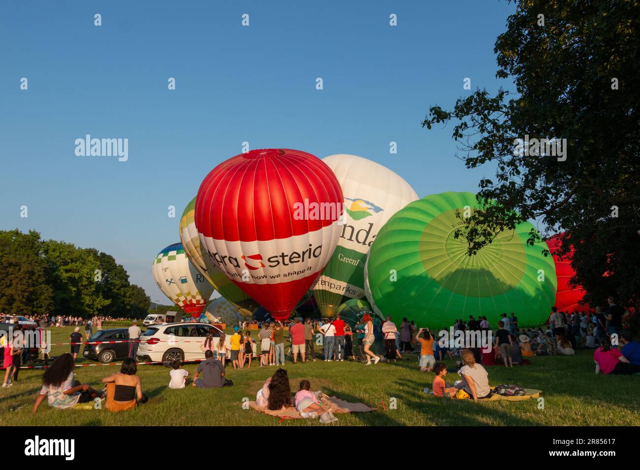 Hot air balloons at Bonn balloon festival on 9 June 2023 Stock Photo