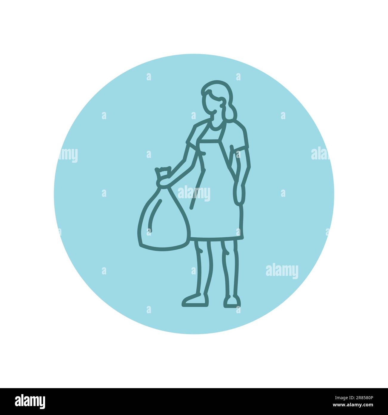 Cleaner takes out the trash black line icon. Pictogram for web page