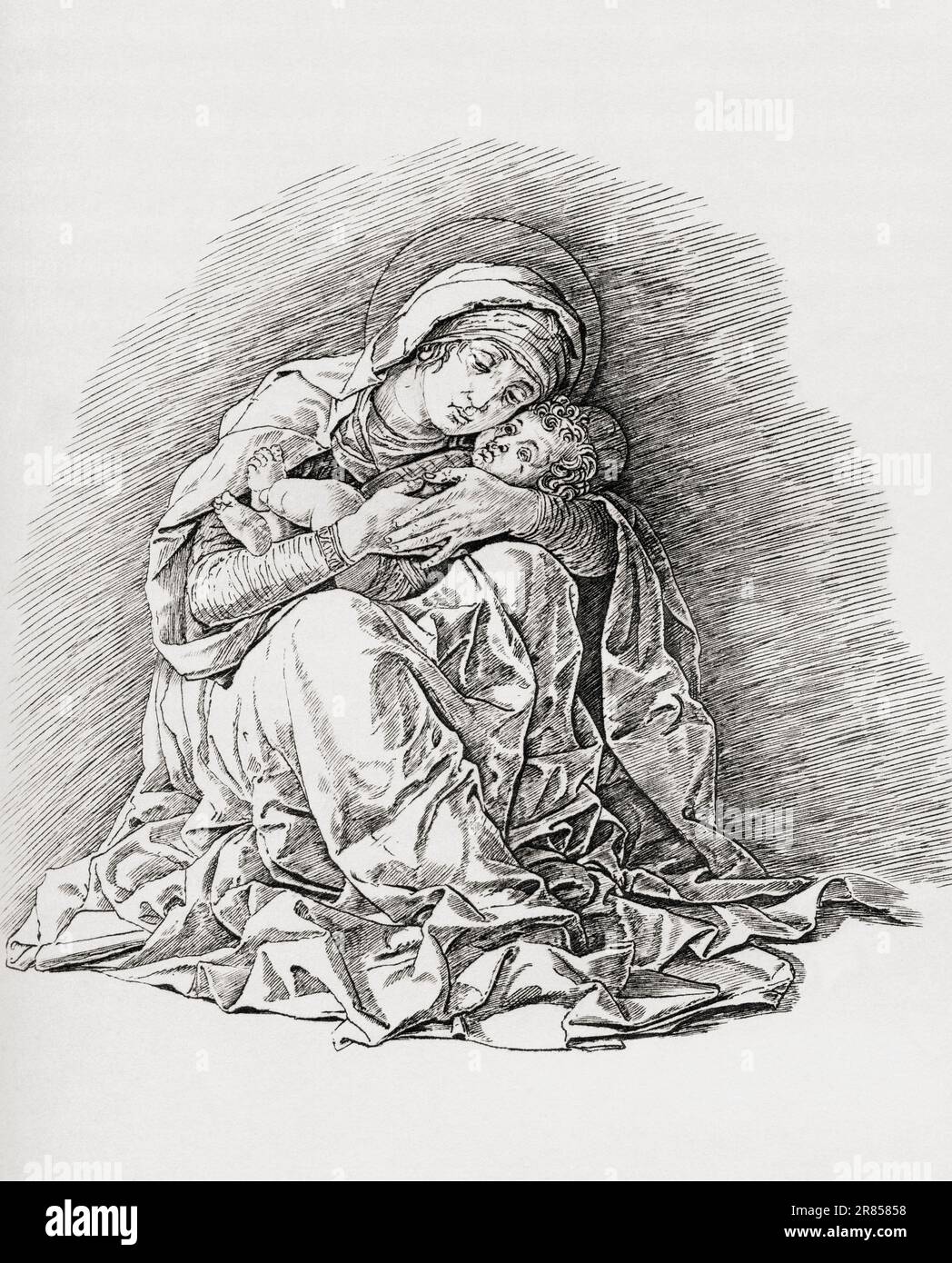 The Virgin and Child, after a work by Andrea Mantegna.  From Histoire de La Gravure, published 1880 Stock Photo