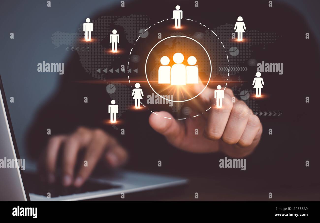 Customer Relationship Management, Businessman use tablet with global structure customer network technology, Data exchanges development. customer servi Stock Photo