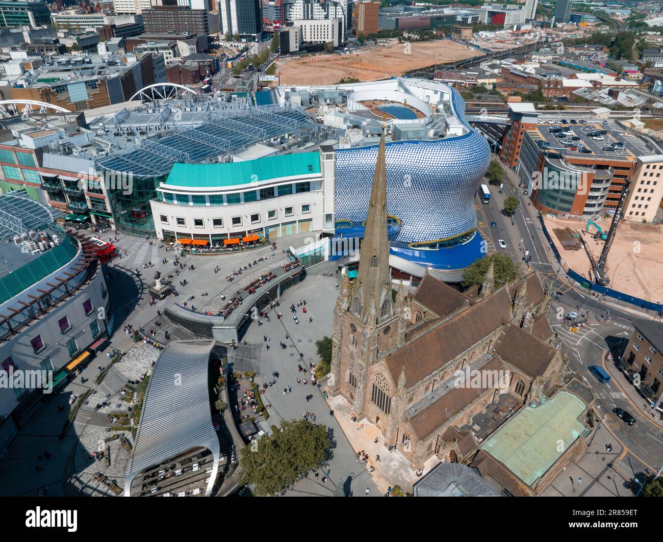 View of the skyline of Birmingham, UK including The church of St Martin Stock Photo