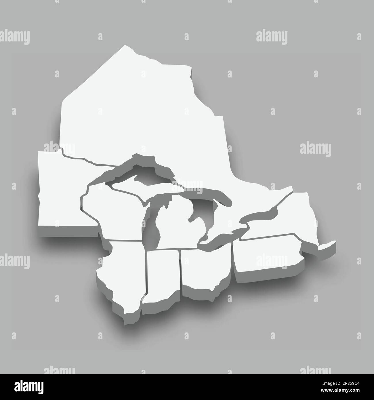 3d isometric map of Great Lakes region, isolated with shadow vector illustration Stock Vector