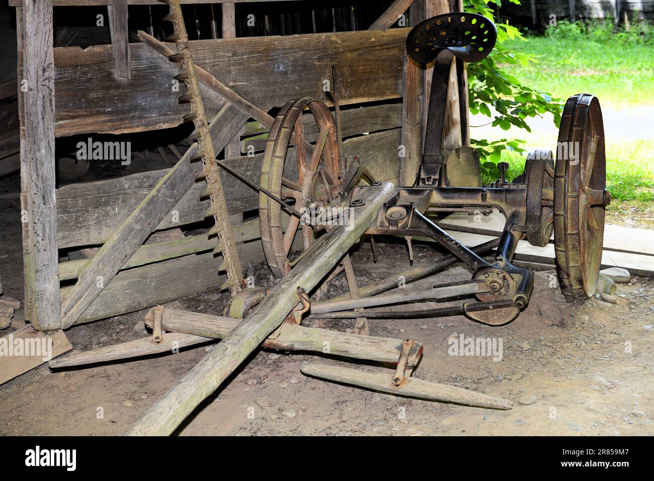 Old farming equipment in Cades Cove. Stock Photo