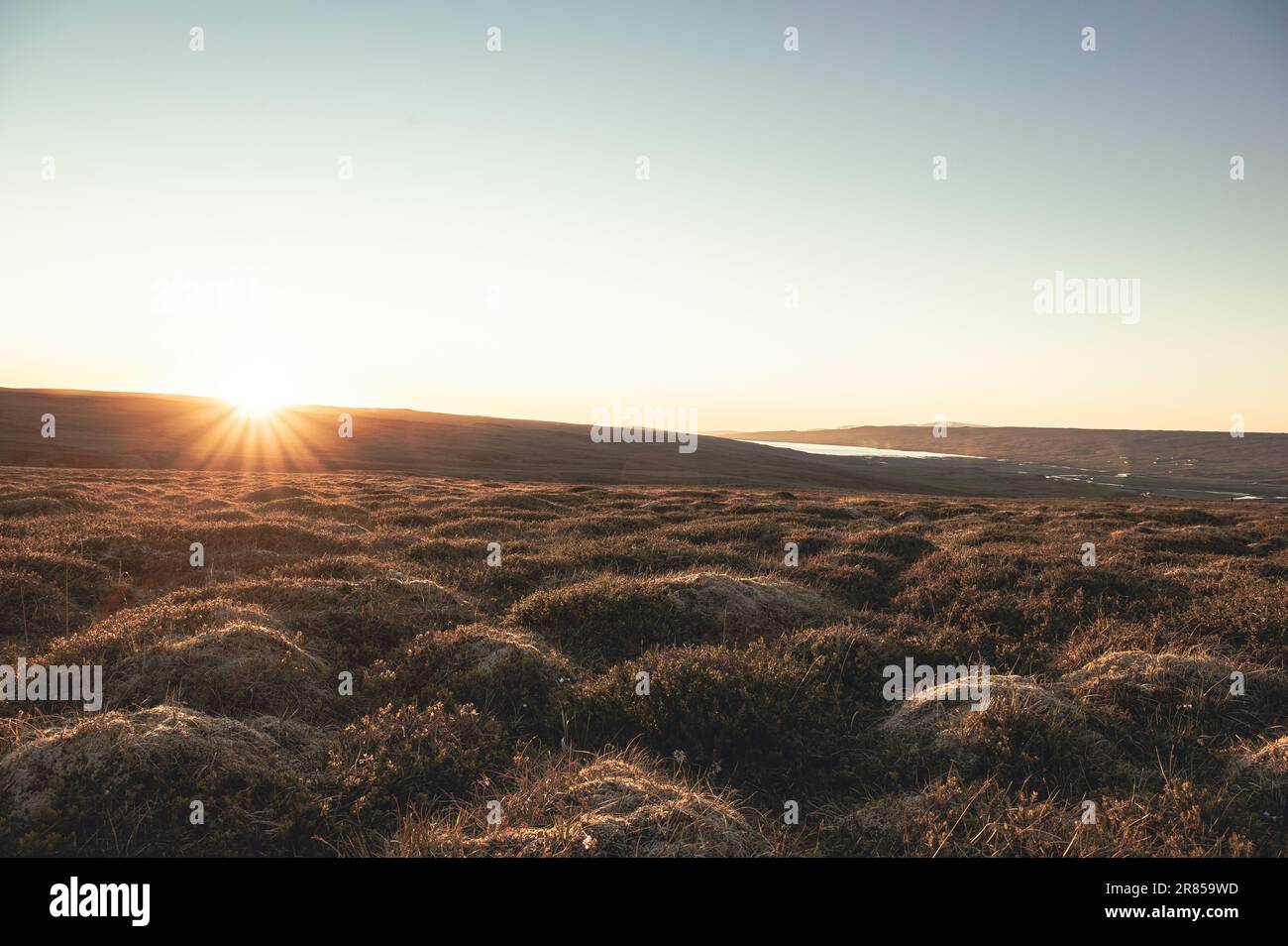Midnight sun at Iceland, Stadur Stock Photo