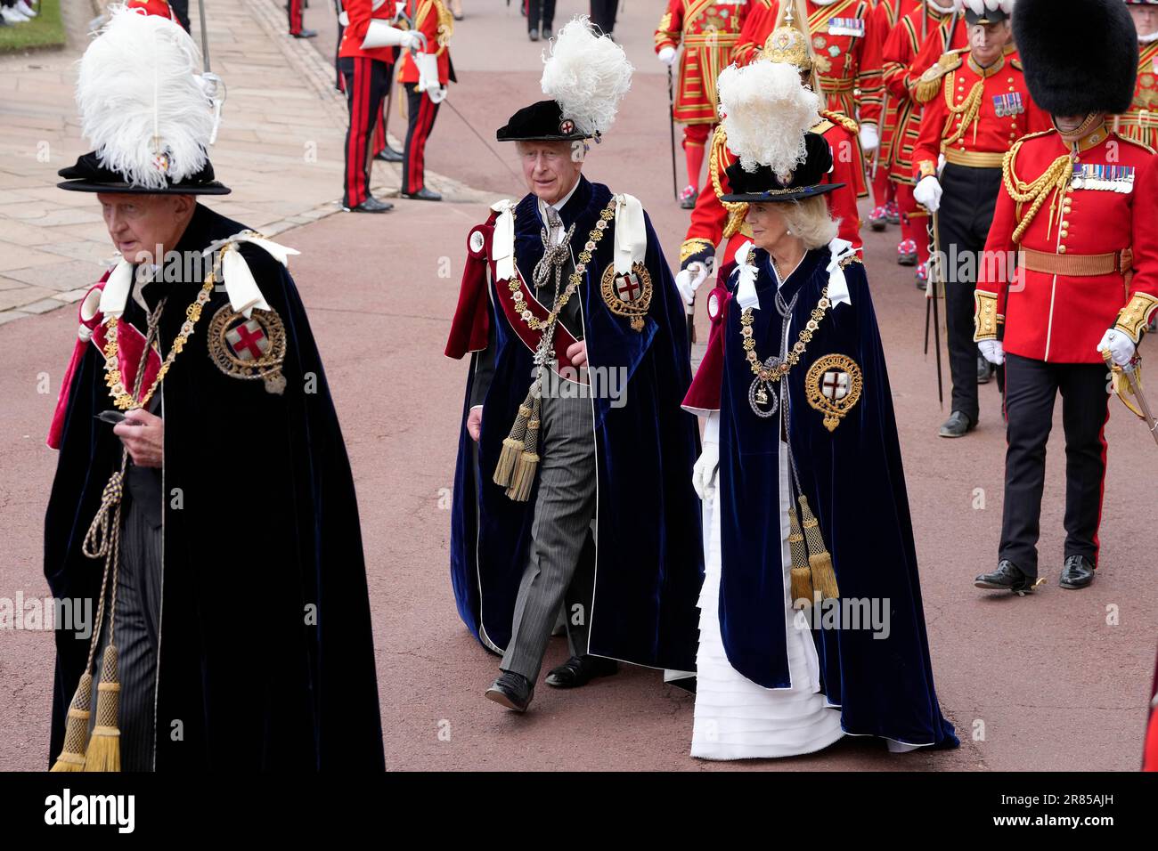 King Charles III and Queen Camilla attend the annual Order of the Garter  Service at St George's Chapel, Windsor Castle, Berkshire. Picture date:  Monday June 19, 2023 Stock Photo - Alamy