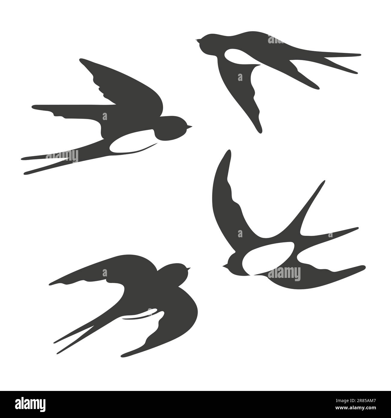 Set of silhouettes of flying swallows. Vector illustration Stock Vector