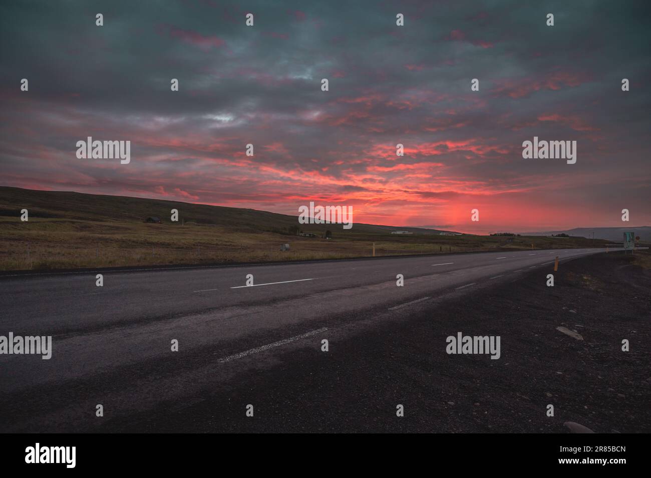 Midnight sun at Iceland, Stadur Stock Photo