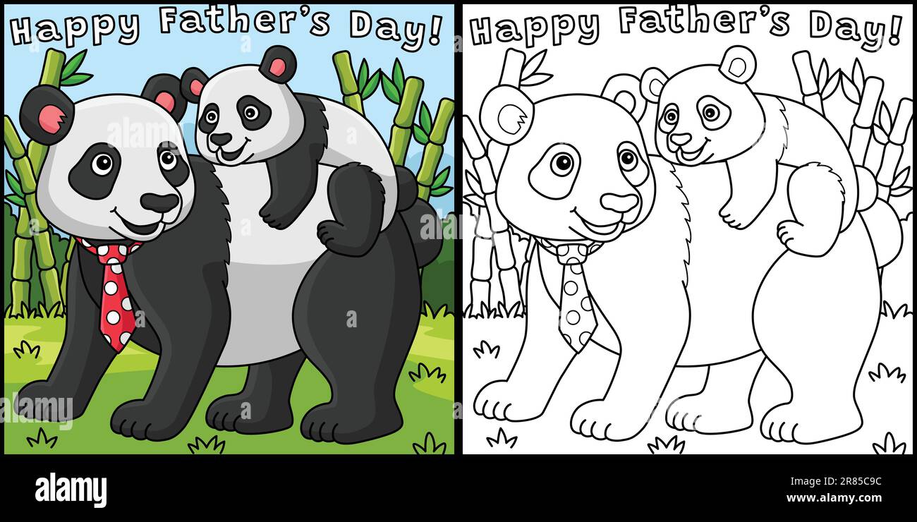 Happy Fathers Day Panda Coloring Page Illustration Stock Vector Image ...