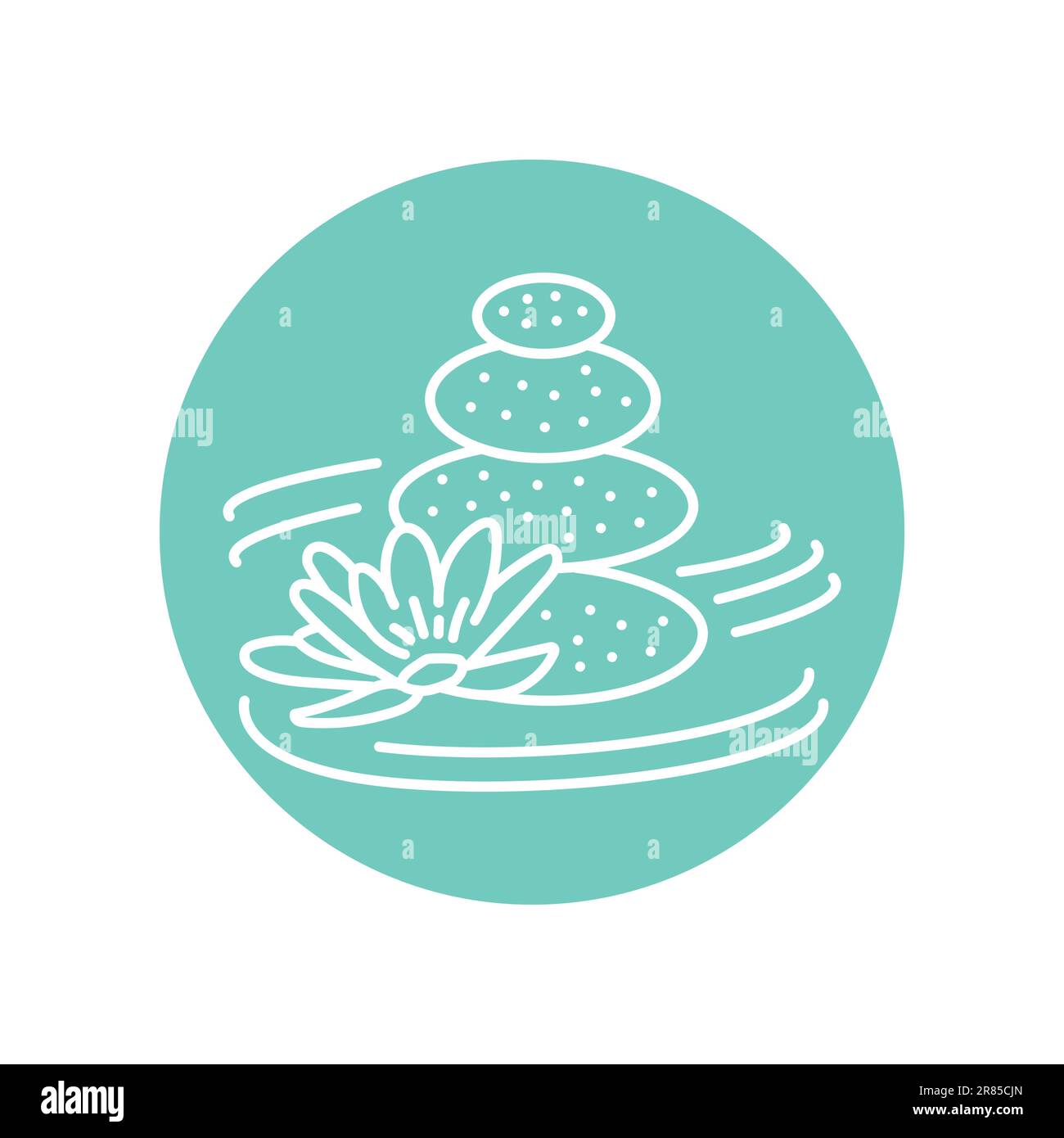 Lotus flower with spa stones black line icon. Pictogram for web page, mobile app, promo. Stock Vector