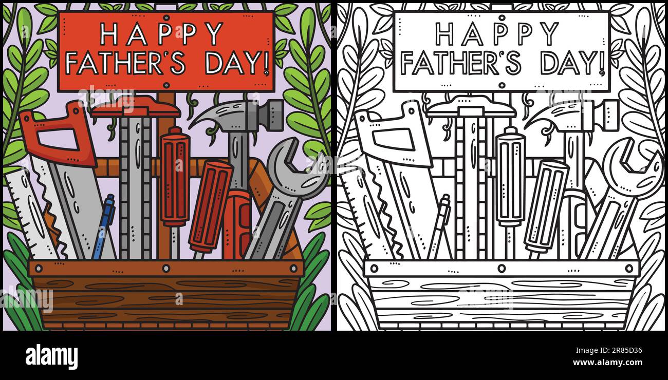 Happy Fathers Day Toolbox Coloring Illustration Stock Vector Image ...