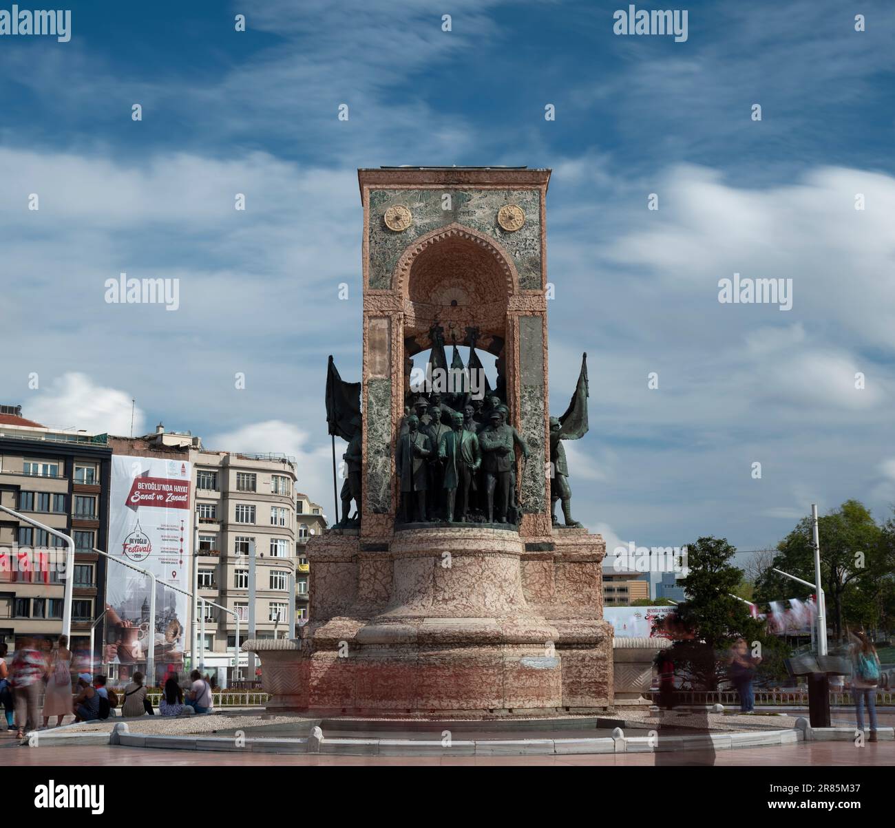 Beyoglu, Istanbul, Turkey. September 12, 2019. Taksim Square and Istiklal street. People walk around Republic Monument at Taksim. Istanbul travel area Stock Photo