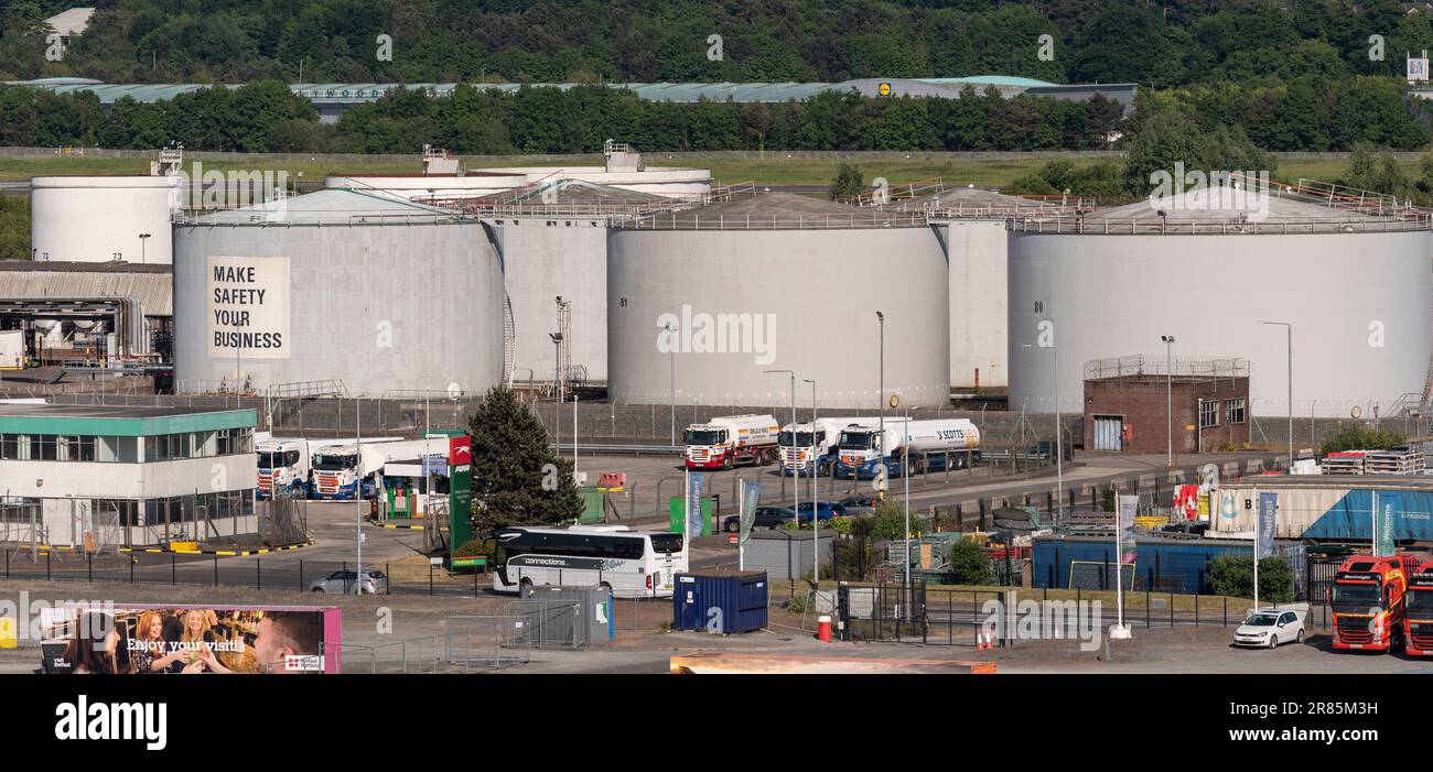 Belfast, Northern Ireland, UK. June 2023. Fuel storage tanks and