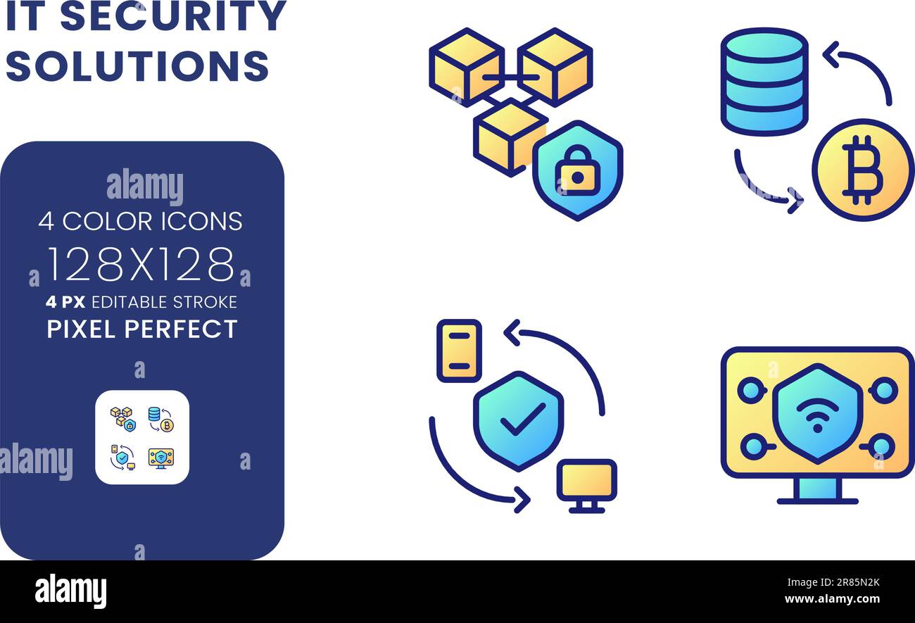 Data privacy solutions gradient fill desktop icons Stock Vector
