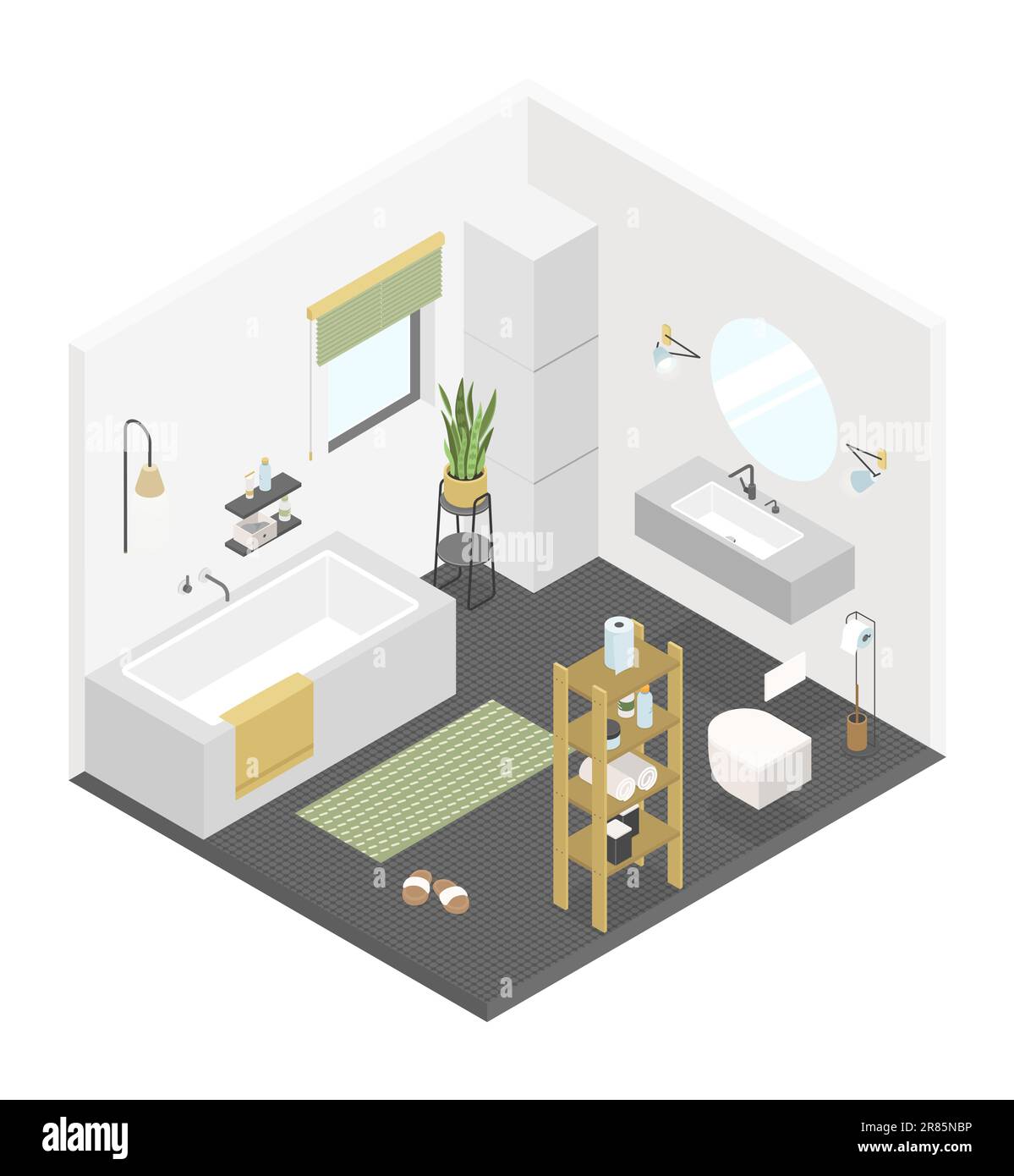 Black and white bathroom - modern vector colorful isometric ...