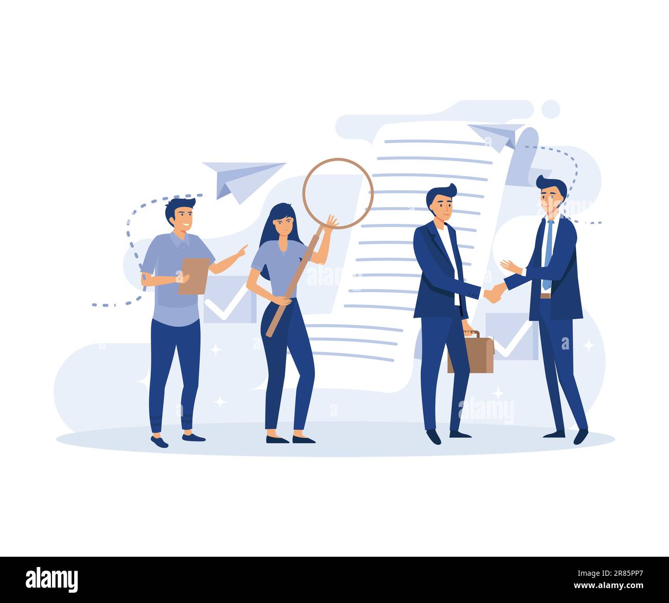 business people reading legal document concept, flat vector modern illustration, Stock Vector