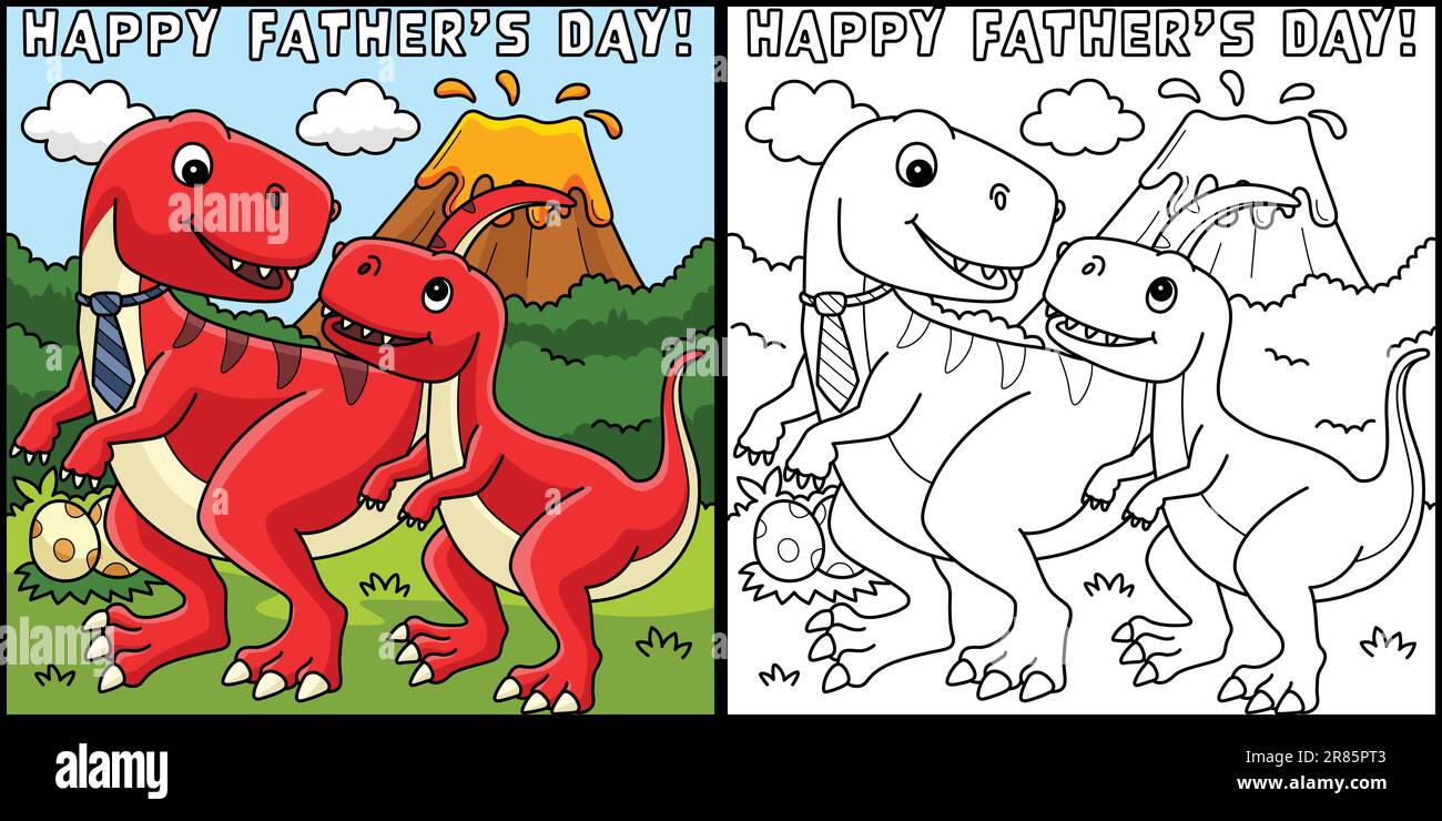 Happy Fathers Day T Rex Coloring Page Illustration Stock Vector Image