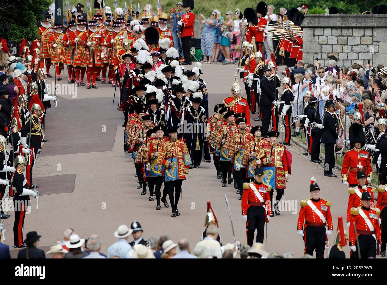 Members of the Order of the Garter arrive for the annual Order of the