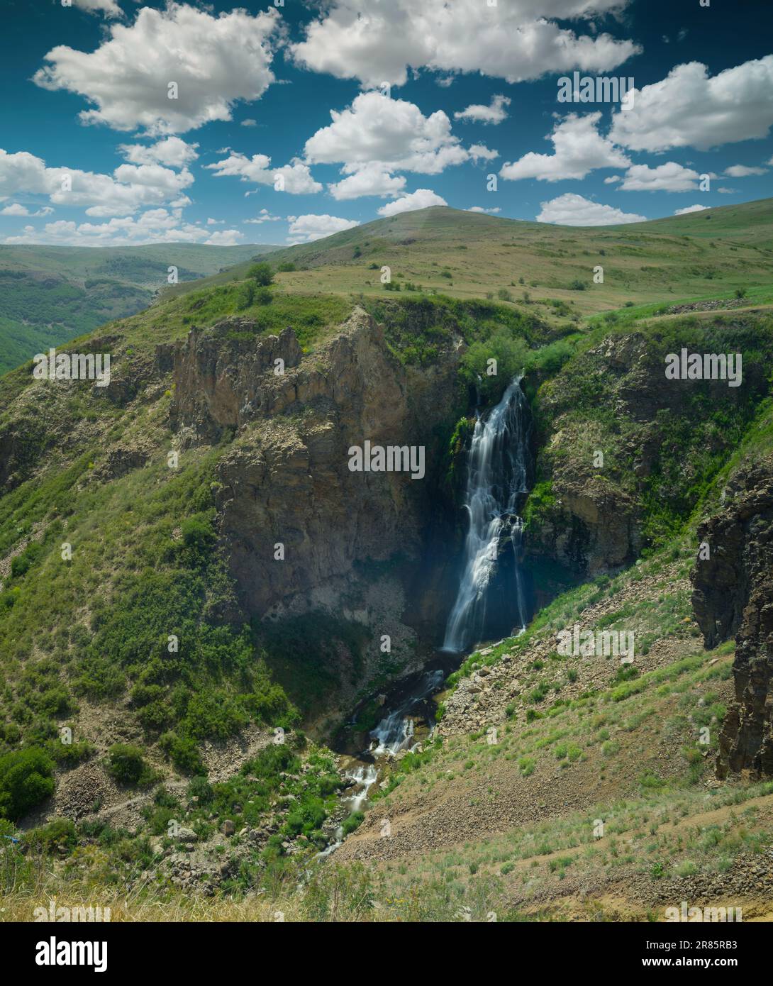 Top view of Susuz waterfall. ( Long exposure ) Kars, Türkiye Stock Photo