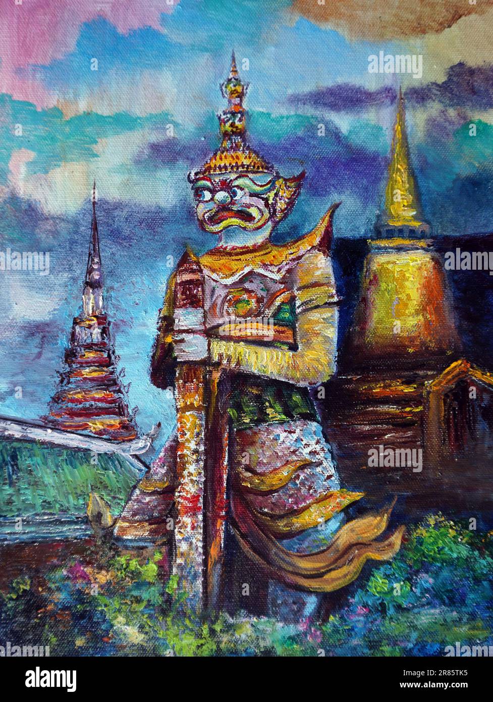 art oil painting Grand Palace bangkok Thailand Stock Photo Alamy