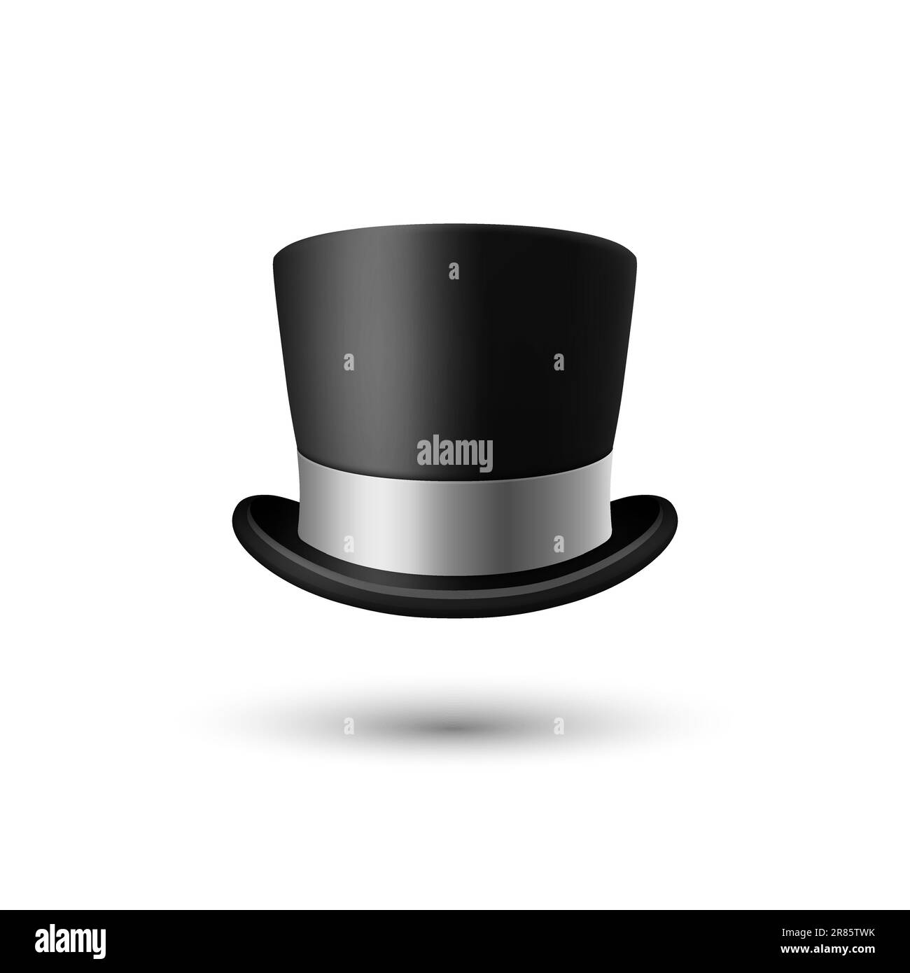 Vector 3d Realistic Black Top Hat Icon with Silver Color Ribbon Closeup ...