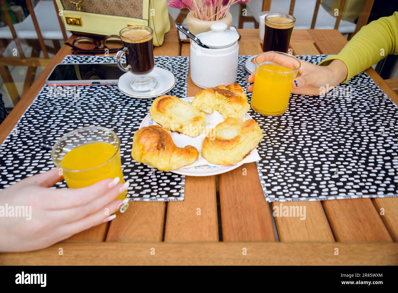 typical Argentine breakfast, croissants with orange juice and coffee