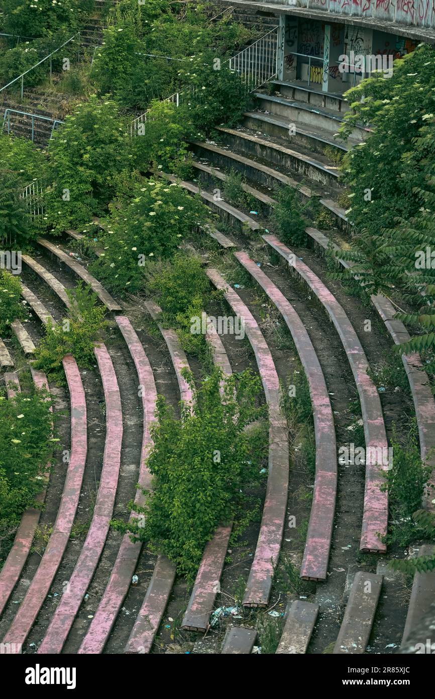 Abandoned football and athletics stadium, Old building, abandoned