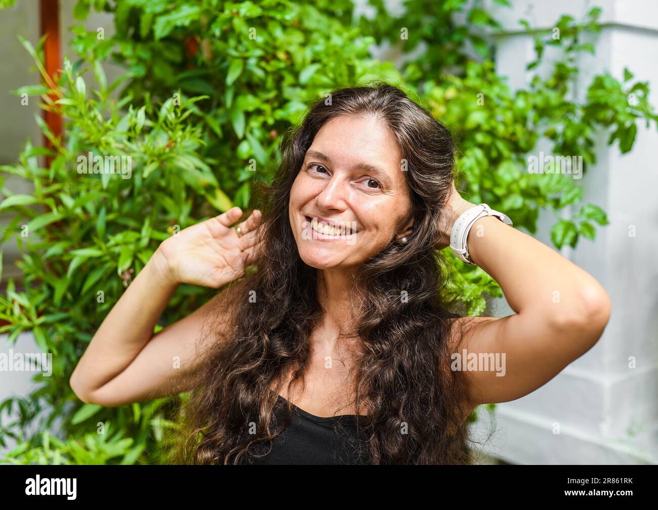 Portrait of 39 years old slavic woman close up without make up Stock Photo