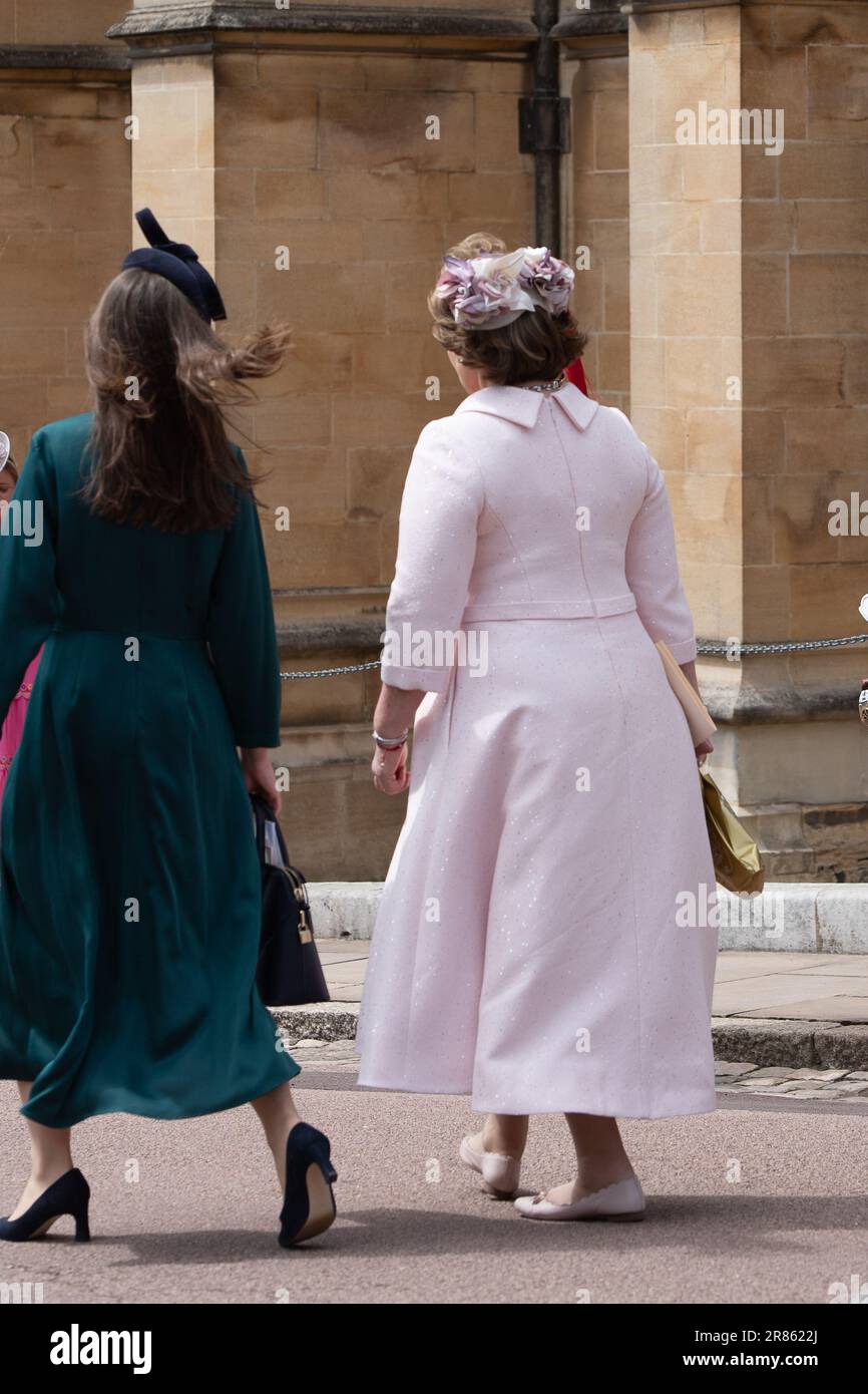 Windsor, Berkshire, UK. 19th June, 2023. Cherie Blair (R), wife of former Prime Minister Tony Blair arriving at the Garter Ceremony at Windsor Castle today. Credit: Maureen McLean/Alamy Live News Stock Photo
