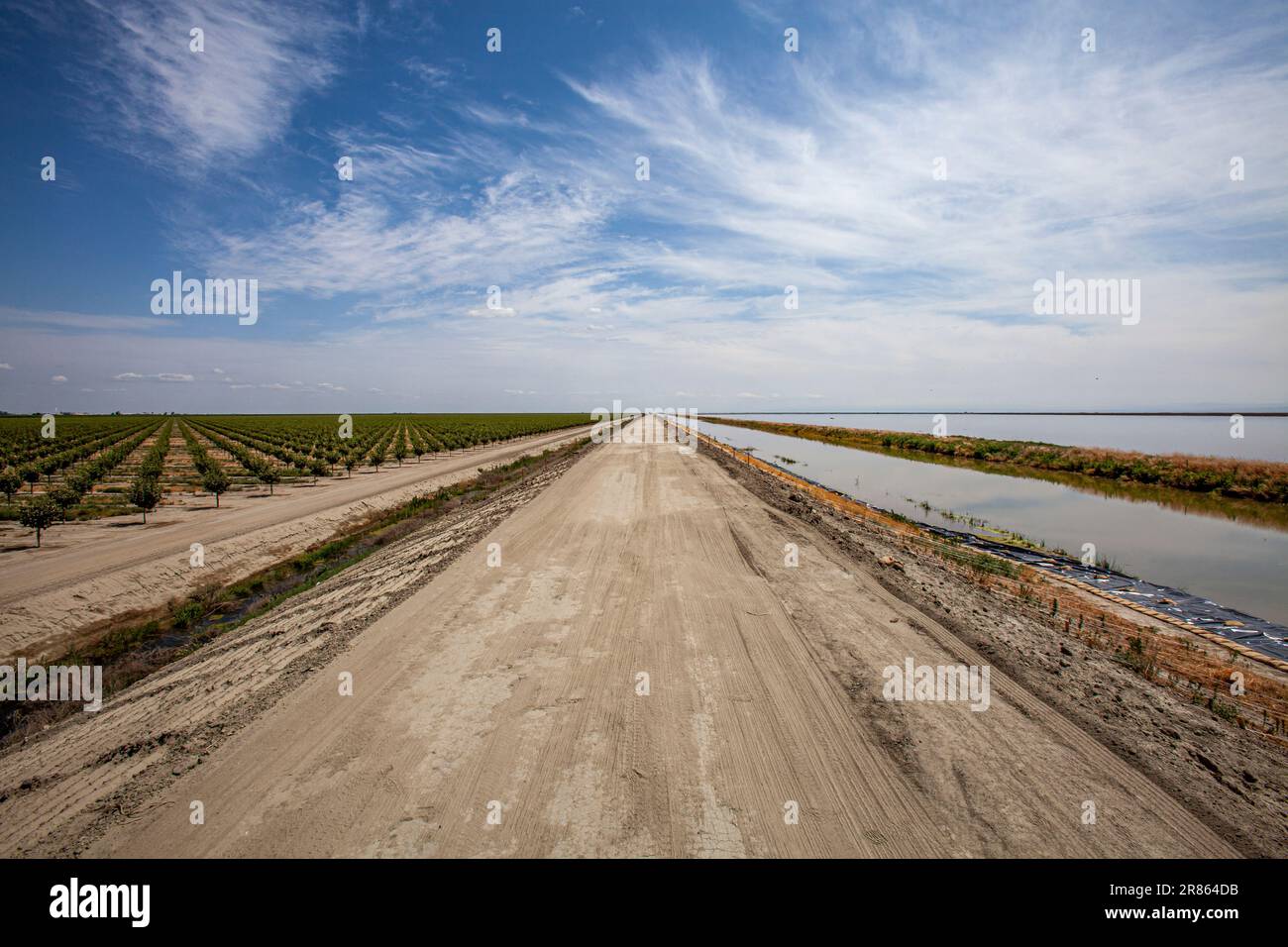 Levee protecting the town of Corcoran. Tulare Lake, located in