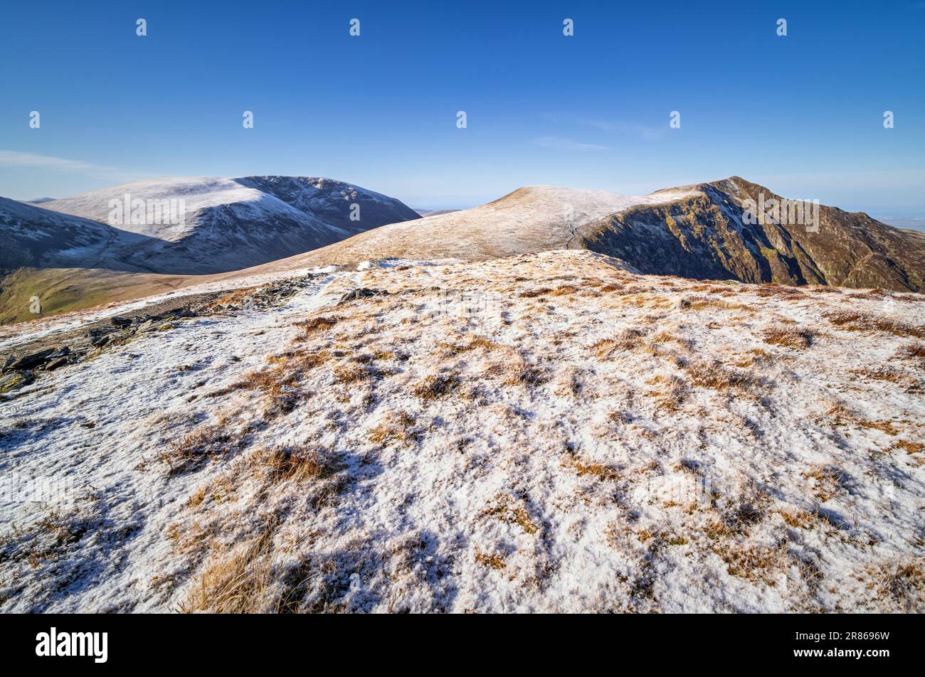 The summits of Grasmoor and Hopegill Head in winter in the English Lake District, UK. Stock Photo