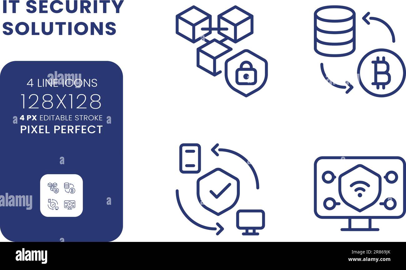 Data privacy solutions linear desktop icons set Stock Vector Image ...
