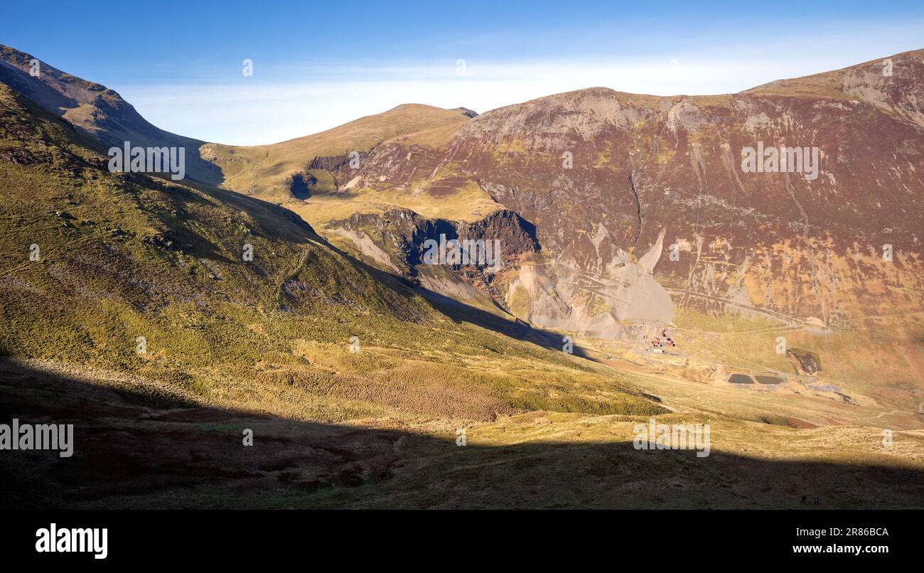 The summit of Crag Hill to the left with Force Crag in the centre below Sand Hill in winter in the English Lake District, UK. Stock Photo