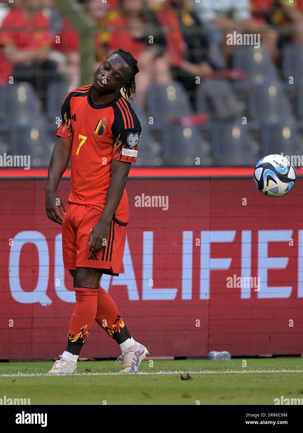 BRUSSELS Jeremy Doku of Belgium during the UEFA EURO 2024 qualifying