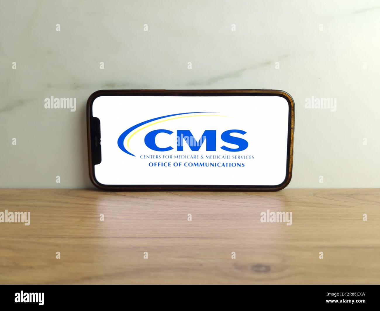 Konskie, Poland - June 17, 2023: CMS Centers for Medicare and Medicaid Services US federal agency logo displayed on mobile phone screen Stock Photo