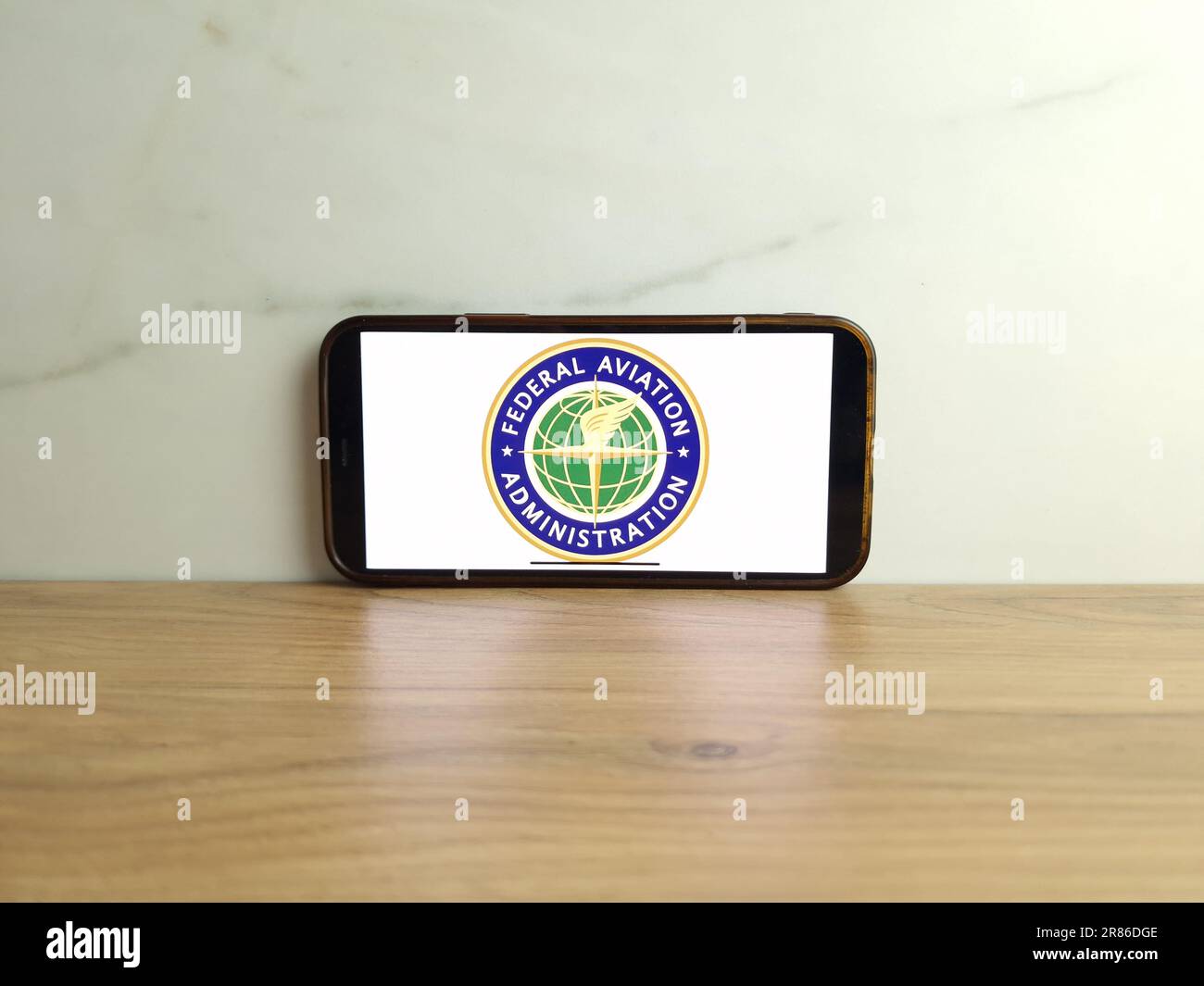 Konskie, Poland - June 17, 2023: FAA Federal Aviation Administration US government agency logo displayed on mobile phone screen Stock Photo
