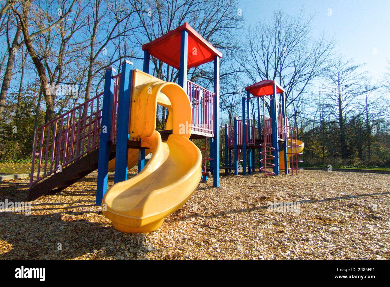 Slide-play equipment in the playground. Stock Photo