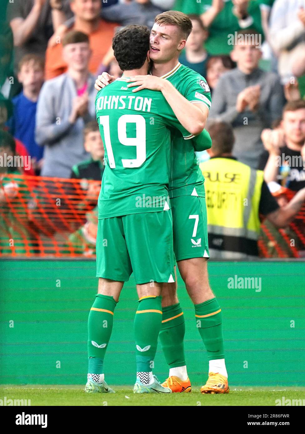 Republic of Ireland's Evan Ferguson (right) celebrates scoring their