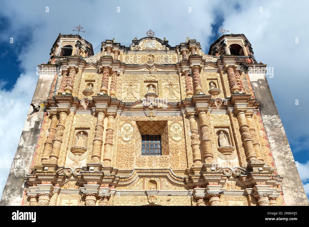 Santo Domingo baroque style church facade, San Cristobal de las Casas, Chiapas, Mexico. Stock Photo