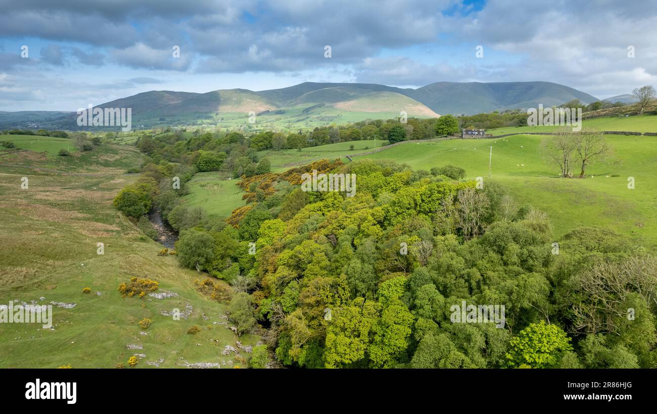 Howgill Fells taken from Garsdale road looking towards the market town of Sedbergh in Cumbria, UK. Stock Photo