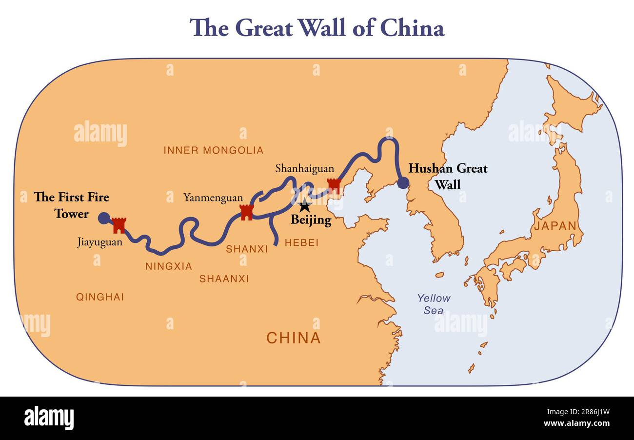 Detailed map of the Great Wall of China Stock Photo