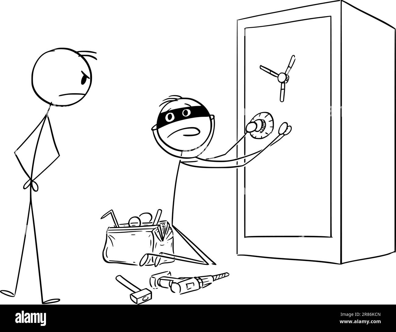 Thief Opening Vault , Vector Cartoon Stick Figure Illustration Stock Vector