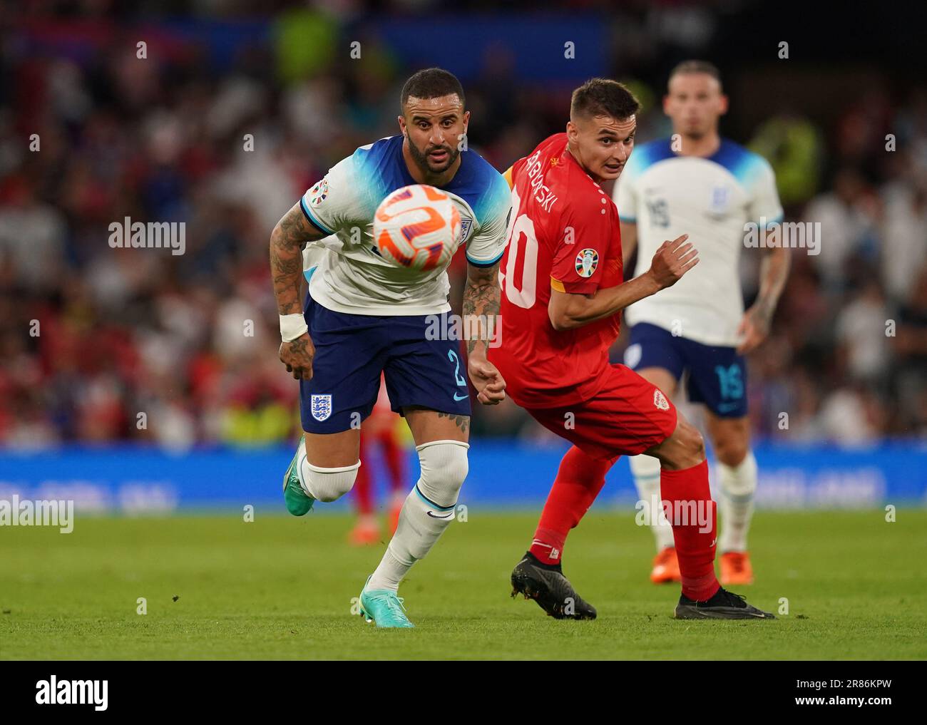 England's Kyle Walker (left) and North Macedonia's Dorian Babunski in ...